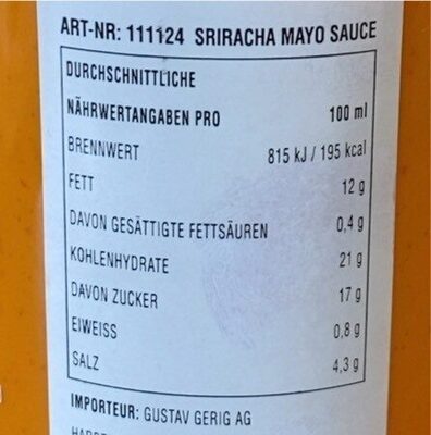 Sriracha mayo - Valori nutrizionali - fr