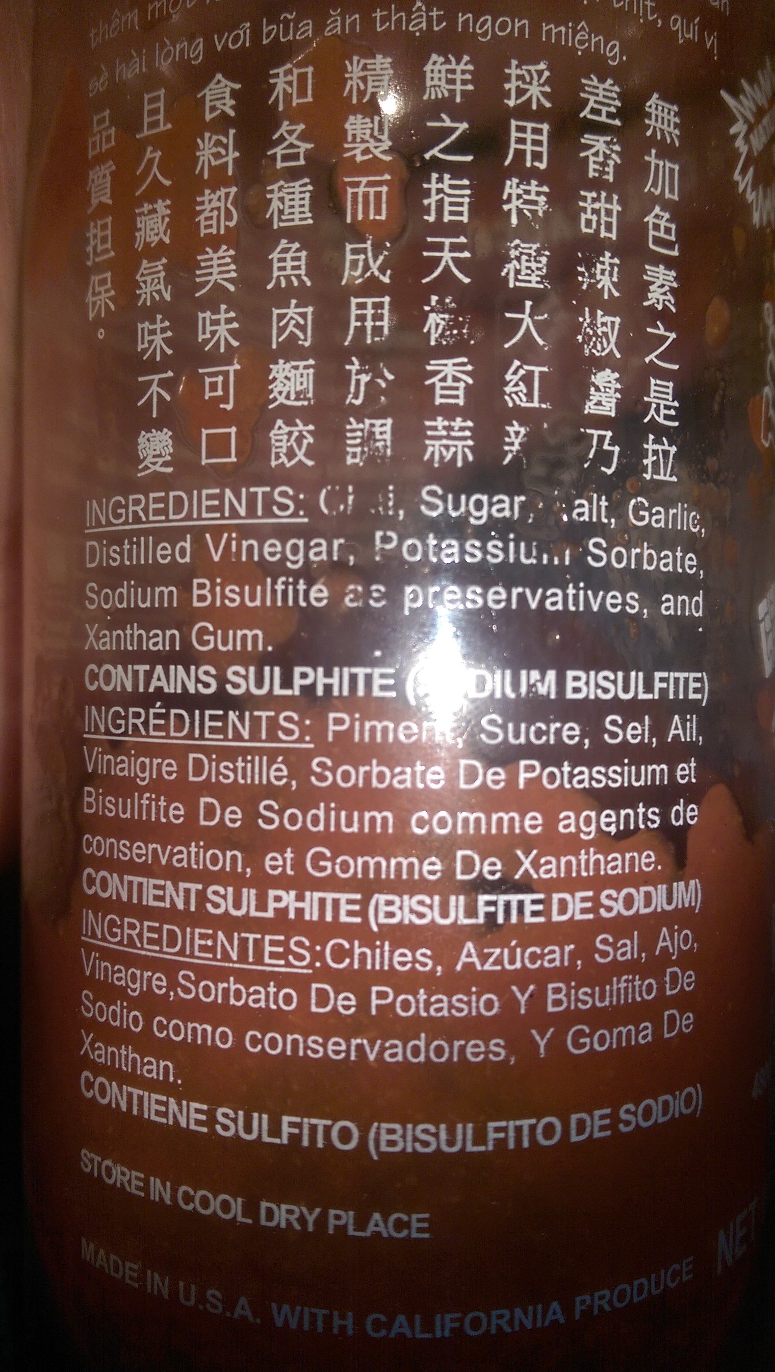 Sriracha chili sauce - Ingredienti - en