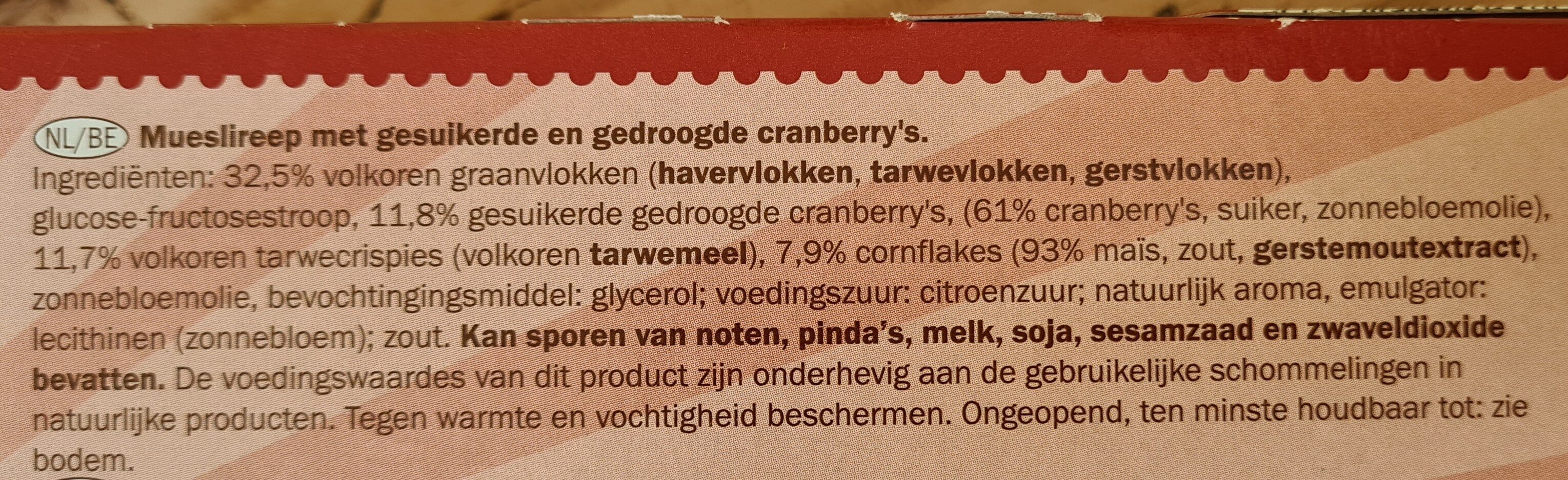 Mueslibar - Cranberry - Ingredienti - en