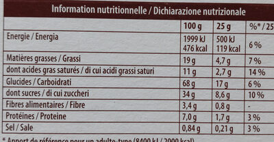 Mikado - chocolat au lait - Valori nutrizionali - fr