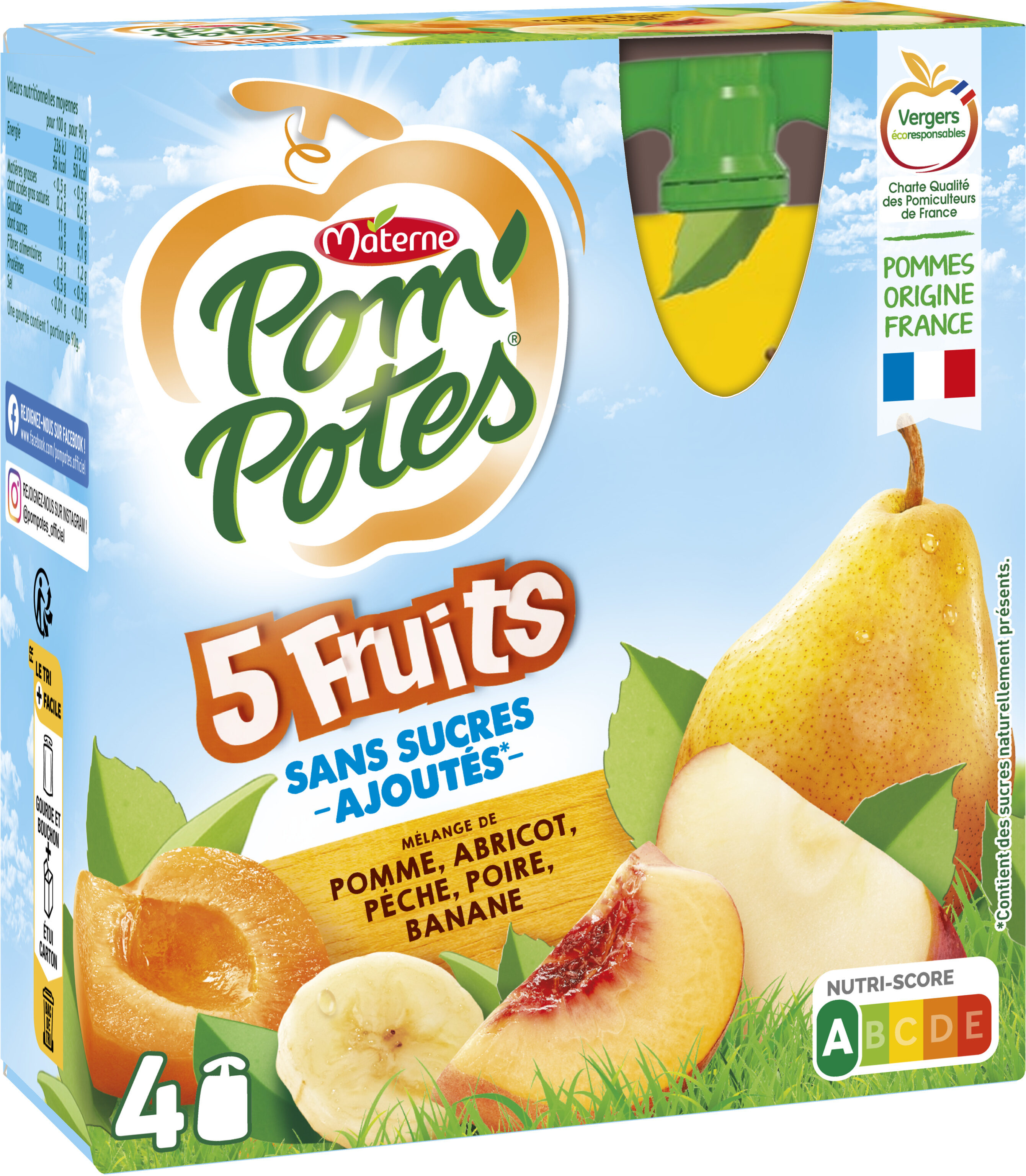 POM'POTES Compote Gourdes Sans Sucres Ajoutés 5 Fruits Jaunes (Pomme-Abricot-Pêche-Poire-Banane) 4x90g - Prodotto - fr