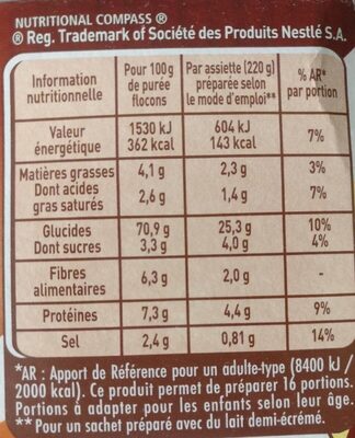 MOUSLINE Purée Crème Muscade 500g (4x125g) - Valori nutrizionali - fr