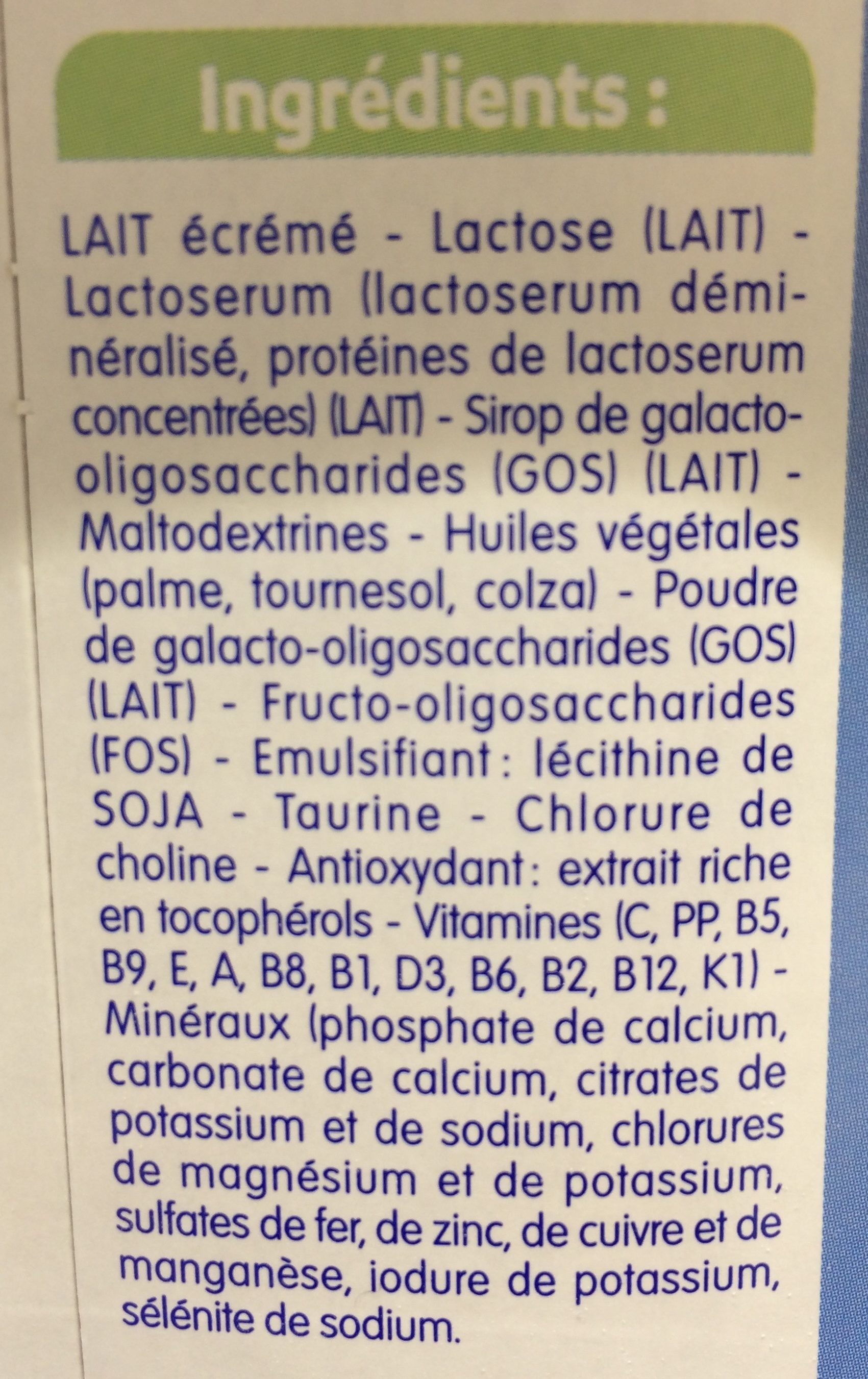 GALLIA Galliagest Croissance 900g Dès 12 mois - Ingredienti - fr