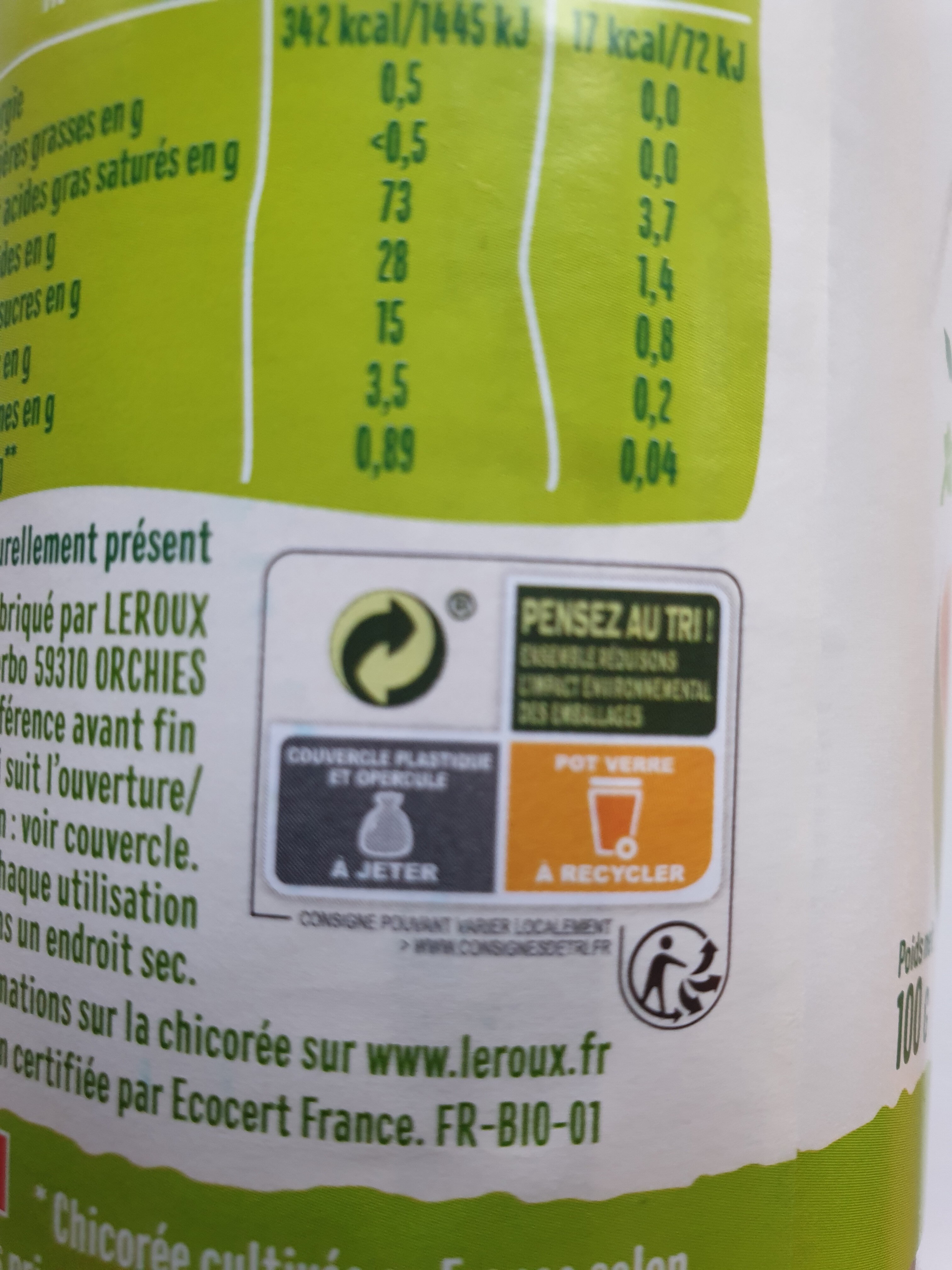 Chicoree soluble nature bio 100g - Istruzioni per il riciclaggio e/o informazioni sull'imballaggio - fr
