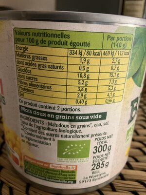 Maïs Bio sans sucres ajoutés - Valori nutrizionali - fr