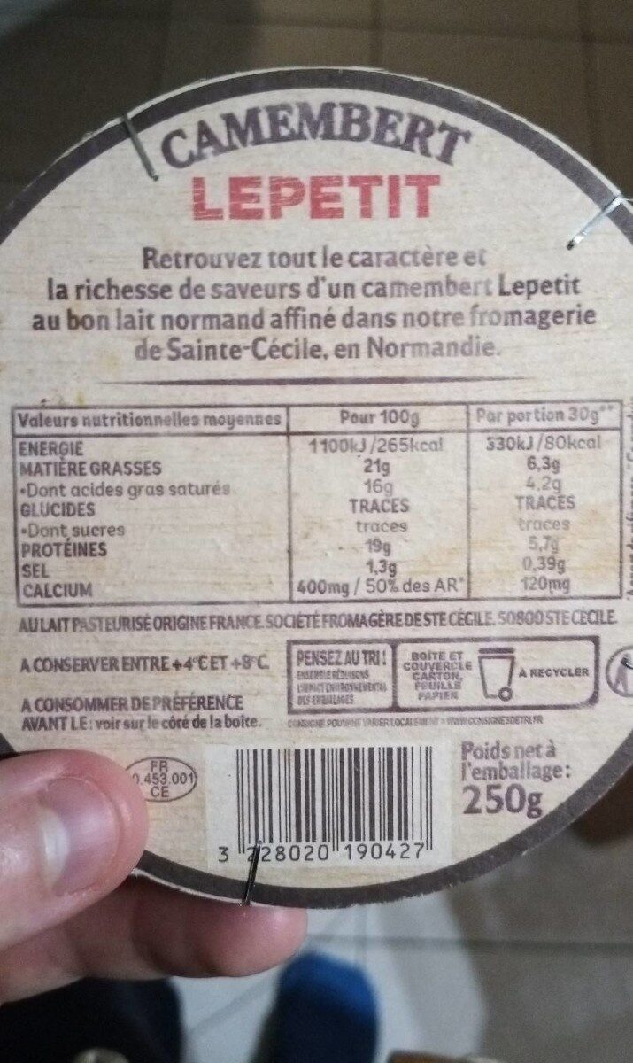 Camembert Lepetit - Valori nutrizionali - fr