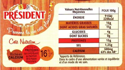 La Fondue aux 3 Fromages Président - Valori nutrizionali - fr