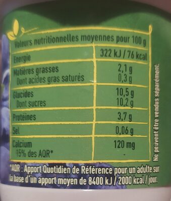 Yaourt Soja myrtille 4×100 g - Valori nutrizionali - fr