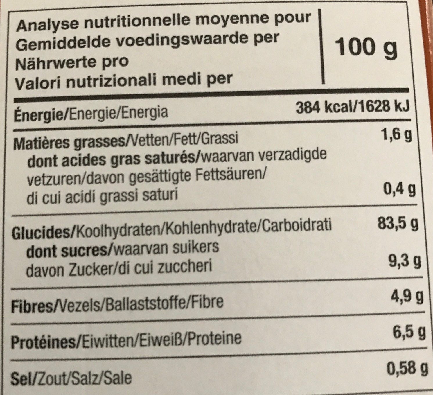 Tartines craquantes bio à la châtaigne sans gluten - Valori nutrizionali - fr