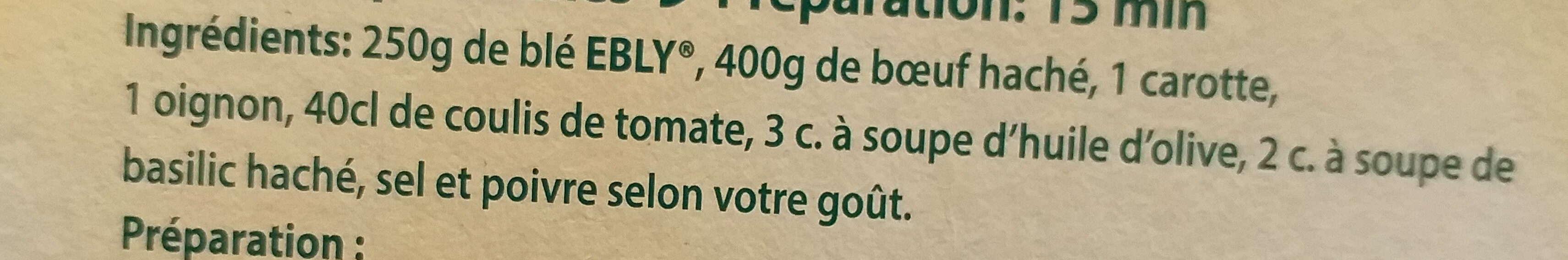 Blé tendre cuisson 10 min Ebly 500 g - Ingredienti - fr