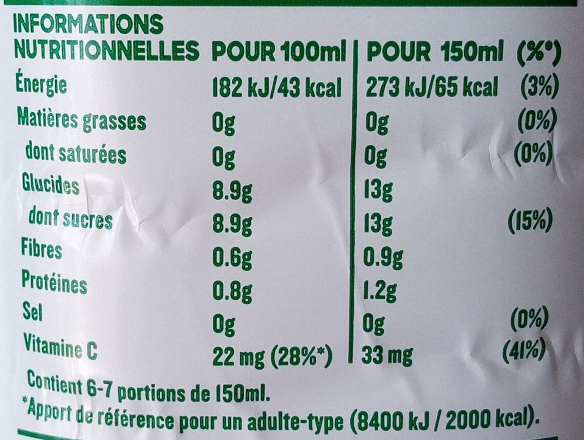 Tropicana 100% oranges pressées sans pulpe 1 L - Valori nutrizionali - fr
