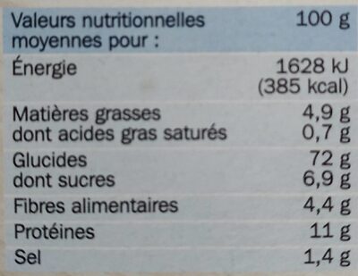 Biscottes x 36 - Valori nutrizionali - fr
