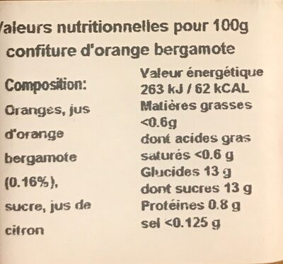 Confiture artisanale Orange Bergamote - Valori nutrizionali - fr