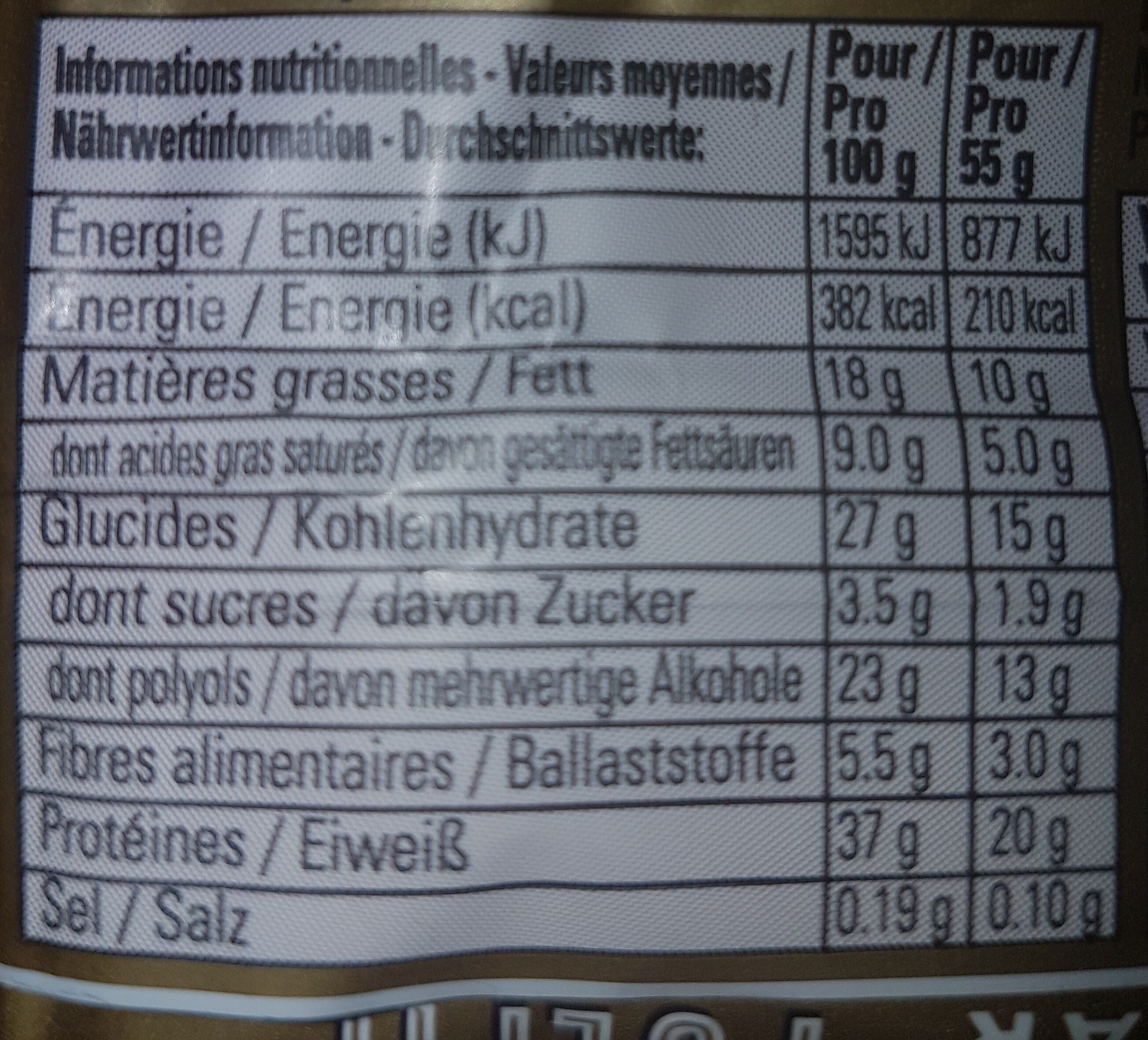 Fulfil chocolate hazelnut - Valori nutrizionali - fr