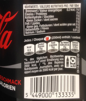 Coca Cola Zero - Valori nutrizionali