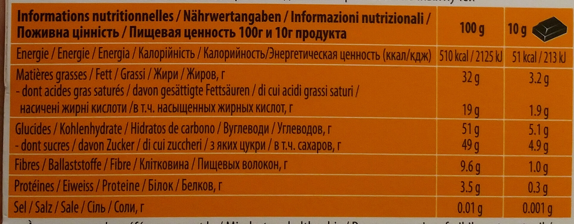 Noir Orange - Valori nutrizionali - fr