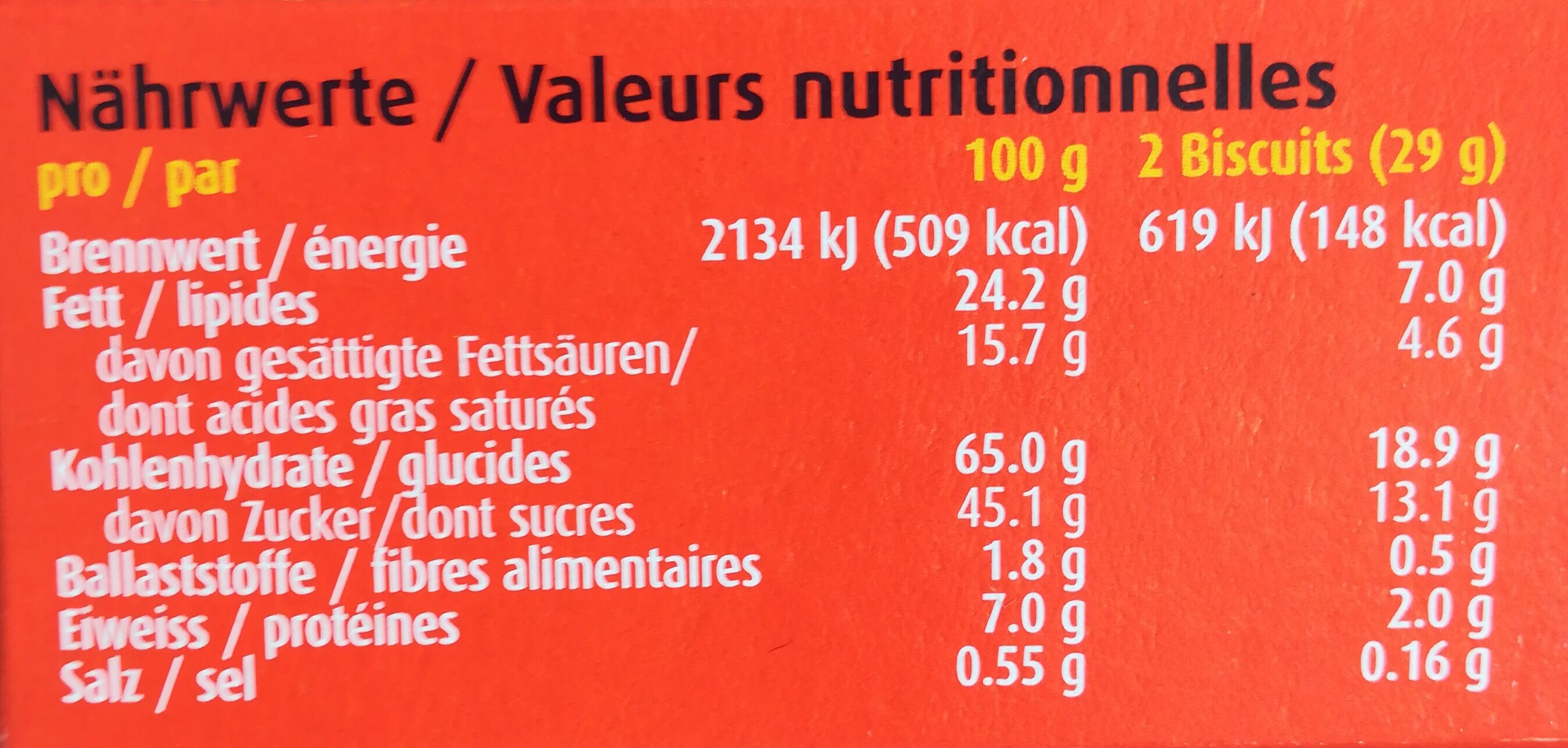 Petit beurre - Valori nutrizionali - fr