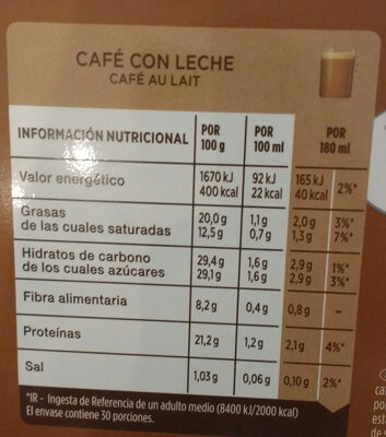 Capsules NESCAFE Dolce Gusto Café Au Lait 30 Capsules - Valori nutrizionali - fr