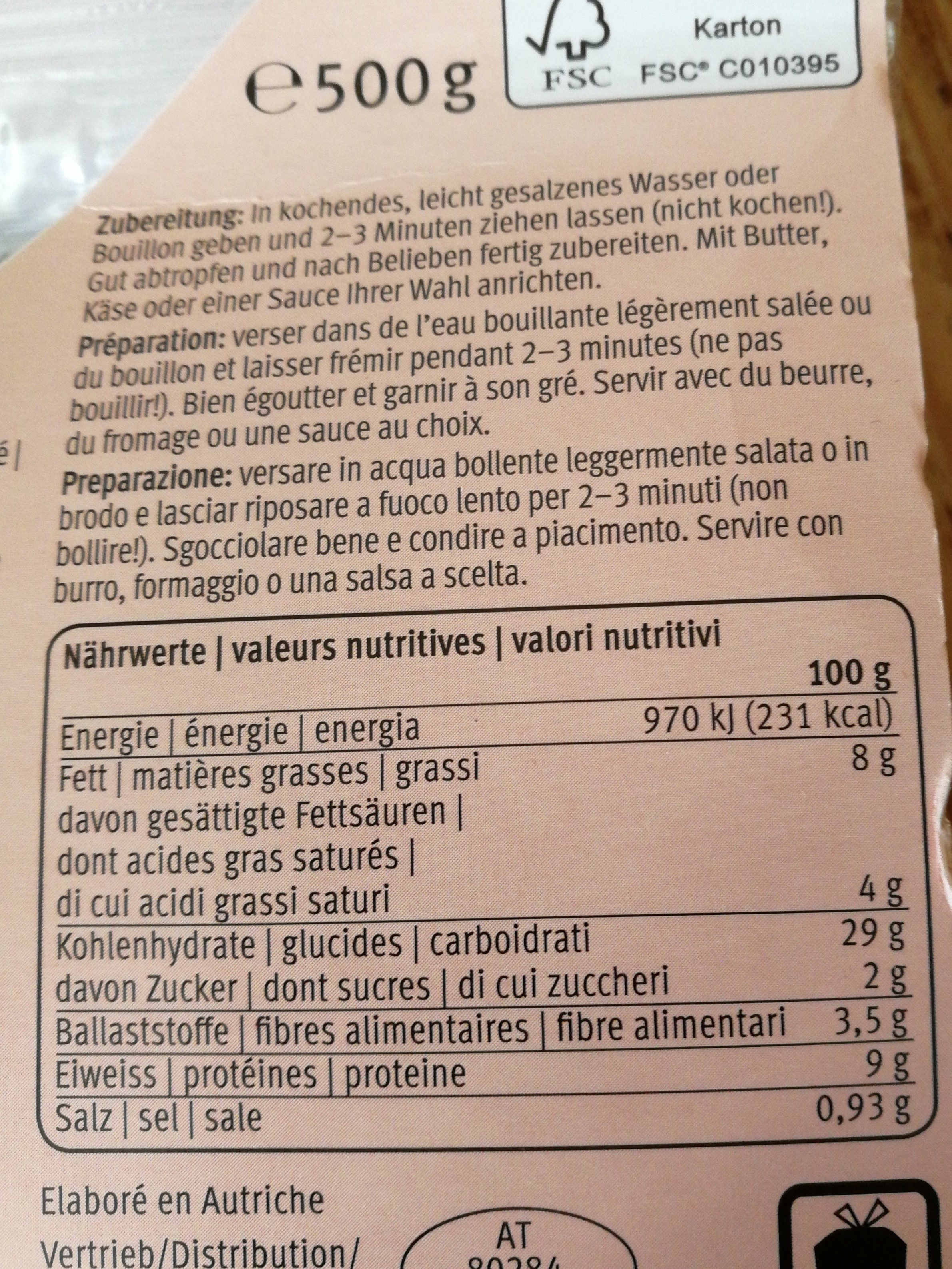 Tortelloni di manzo - Valori nutrizionali - fr
