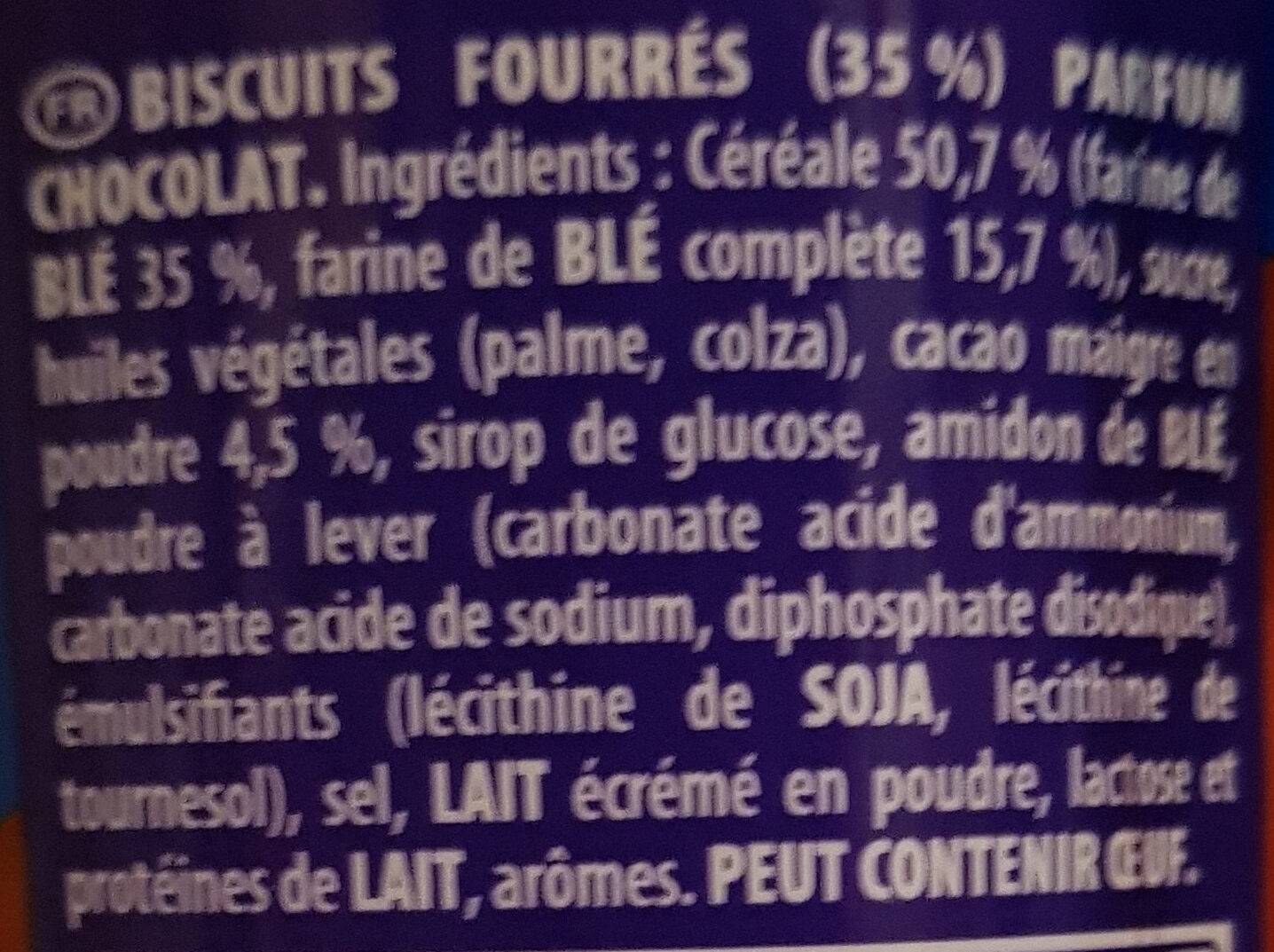 Prince Chocolat biscuits - Ingredienti - fr