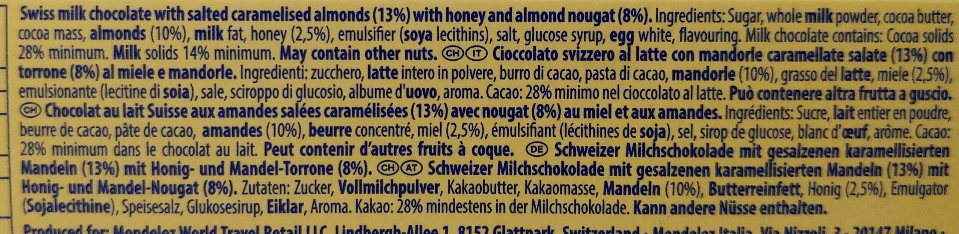 Toblerone crunchy almonds - Ingredienti - de