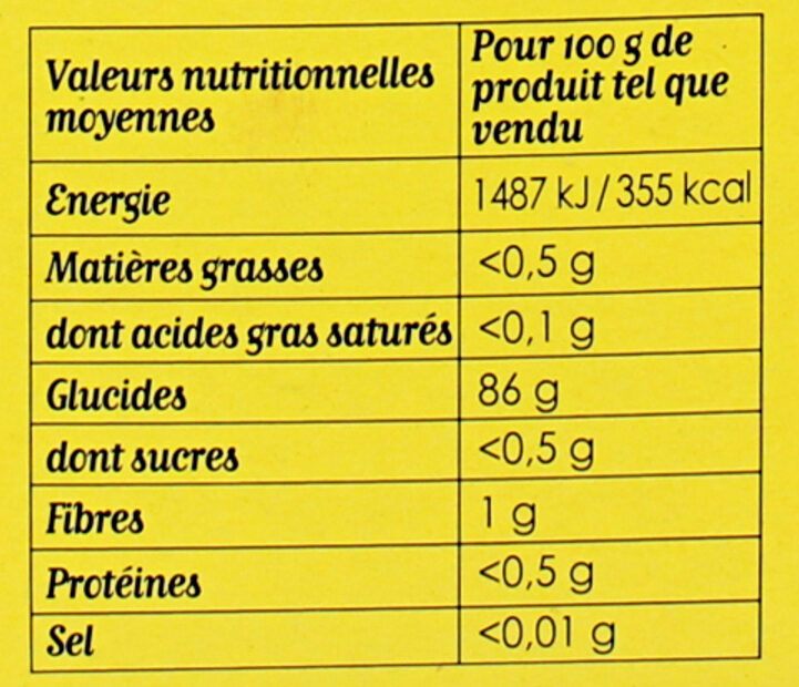 Maizena Fleur de Maïs Sans Gluten 400g - Valori nutrizionali - fr